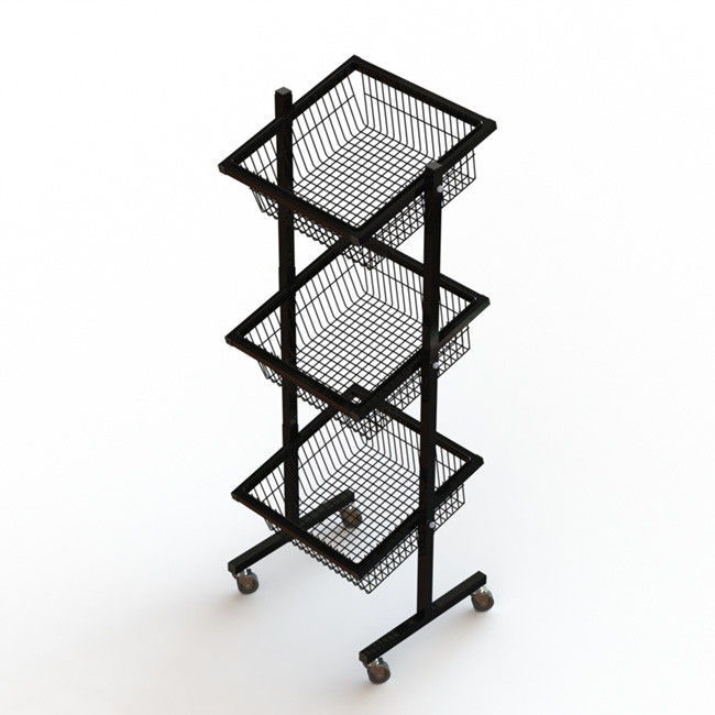 Iron Wire Grocery Display Stands With Wheels Knockdown Structure